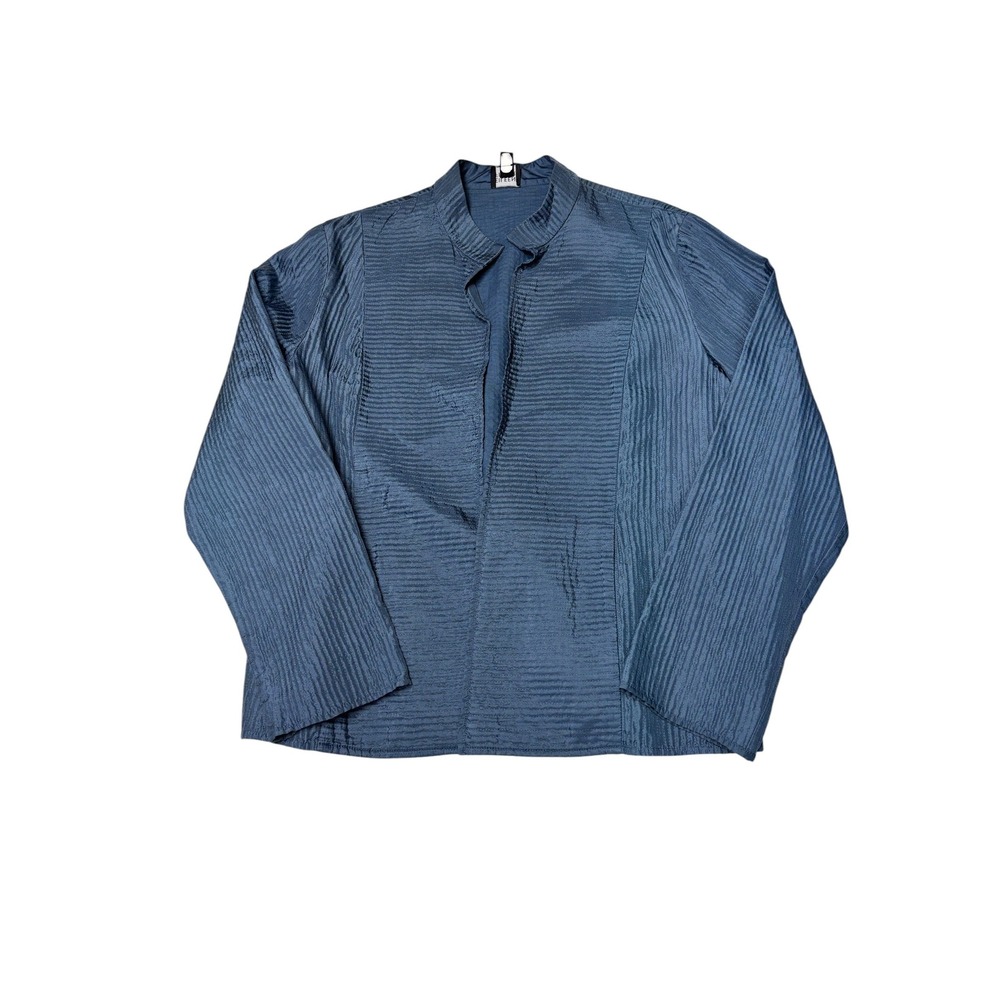 Eileen Fisher Petite Silk Open Front Jacket Blue Pleated Crinkle PL 24QH‎